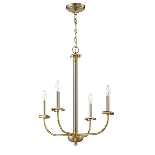 Stanza Brushed Polished Nickel and Satin Brass Four-Light Chandelier, image 1