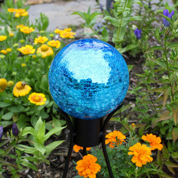 Teal Crackle Glass Gazing Globe with Stand, image 3