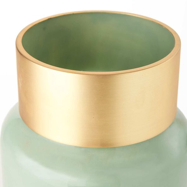 Minty Green Glass Vase with Matte Gold Metal Neck Cuff, image 4