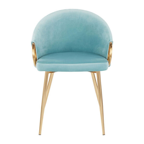 Claire Gold and Light Blue Velvet Rounded Low Backrest Chair, image 4
