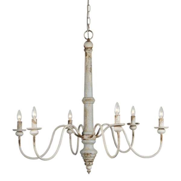 Hana Distressed Blue and Cottage White Six-Light Chandelier, image 1