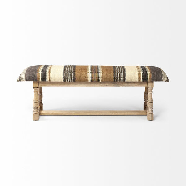 Greenfield I Brown and Olive Patterned Upholstered Wood Frame Bench, image 2