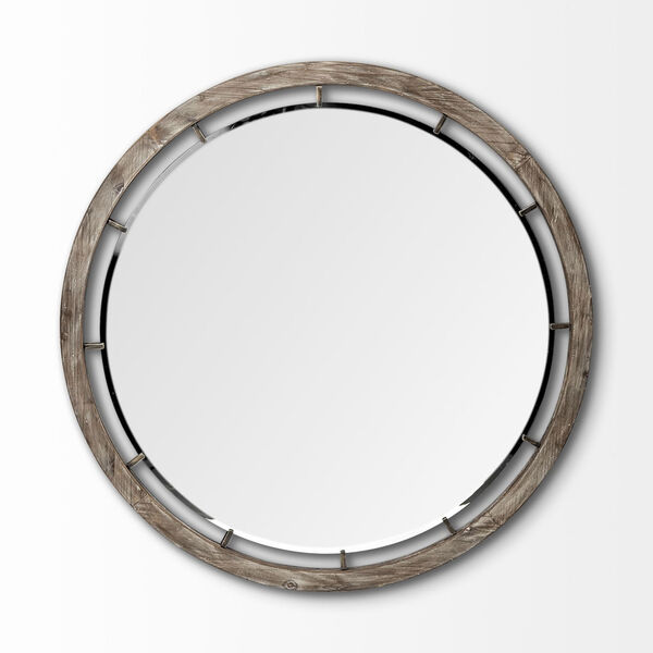 Sonance Brown Round Wood Frame Mirror, image 2
