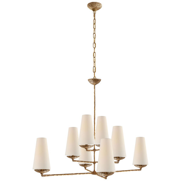 Fontaine Large Offset Chandelier in Gilded Plaster with Linen Shades by AERIN, image 1