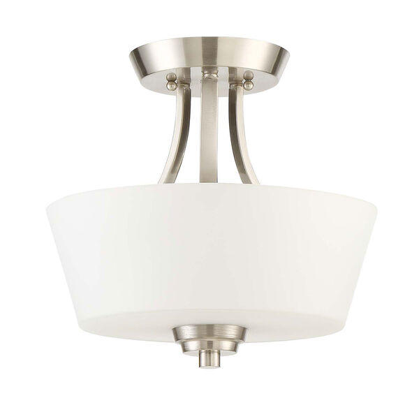 Grace Brushed Nickel Two-Light Semi-Flush Mount with White Frosted Glass Shade, image 1