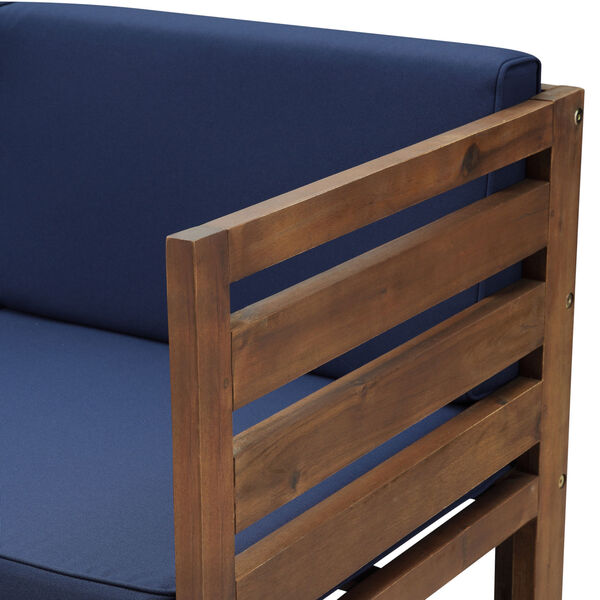Sanibel Dark Brown and Navy Blue Patio Love Seat with Ottoman, image 4