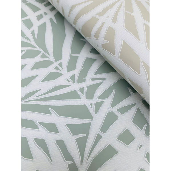 Waters Edge Light Green White Oahu Fronds Pre Pasted Wallpaper, image 4