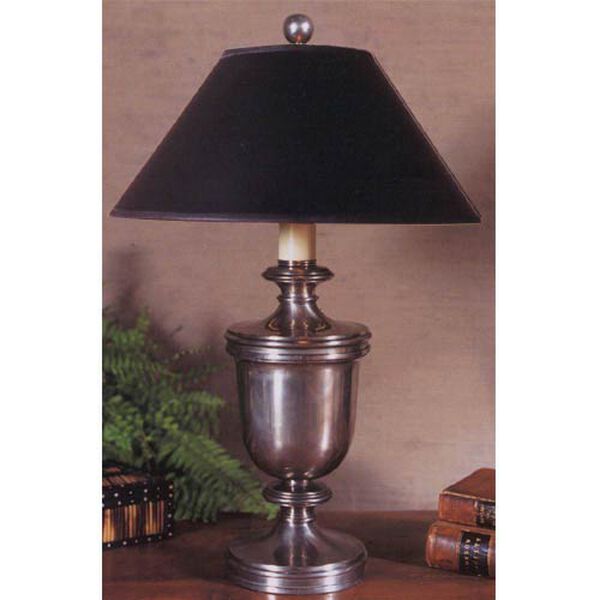 Classical Urn Form Medium Table Lamp in Antique Nickel with Black Shade by Chapman and Myers, image 1