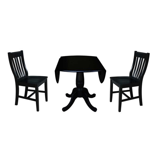 Black Round Top Pedestal Table with Chairs, 3-Piece, image 4