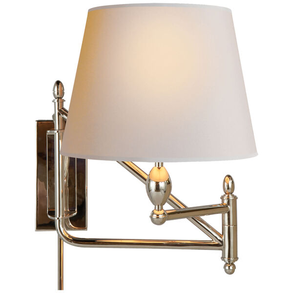 Paulo Small Bracket Light in Polished Nickel with Natural Paper Shade by Thomas O'Brien, image 1