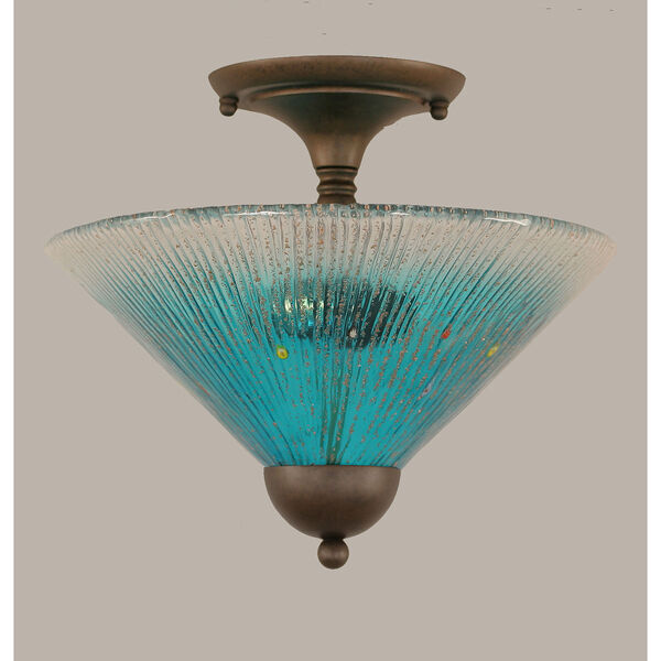 Bronze 12-Inch Two Light Semi-Flush with Teal Crystal Glass, image 1