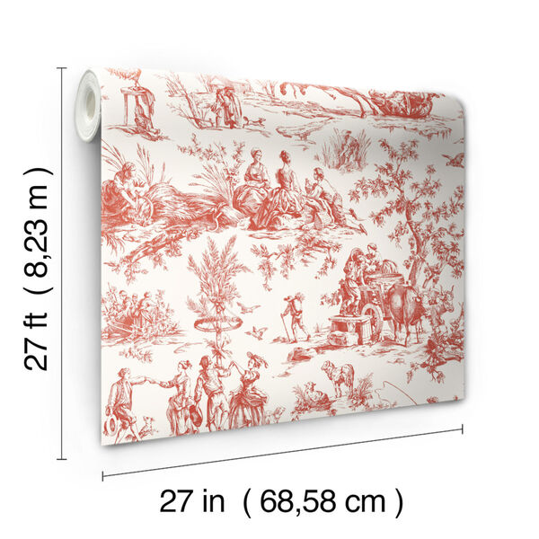 Grandmillennial Red Seasons Toile Pre Pasted Wallpaper - SAMPLE SWATCH ONLY, image 4