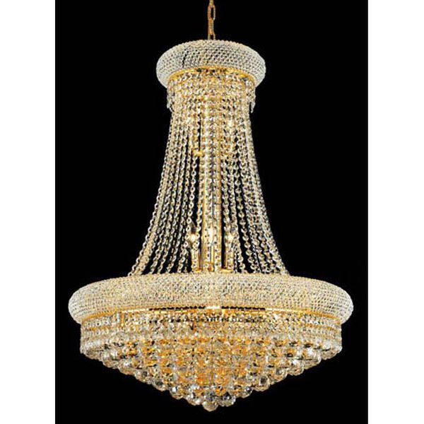 Primo Gold Fourteen-Light 28-Inch Chandelier with Royal Cut Clear Crystal, image 1