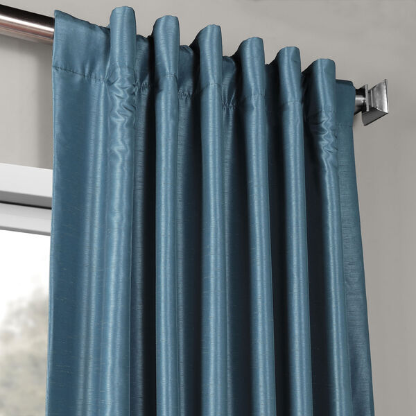Nassau Blue 84 x 50-Inch Vintage Textured Faux Dupioni Silk Curtain Single Panel, image 4
