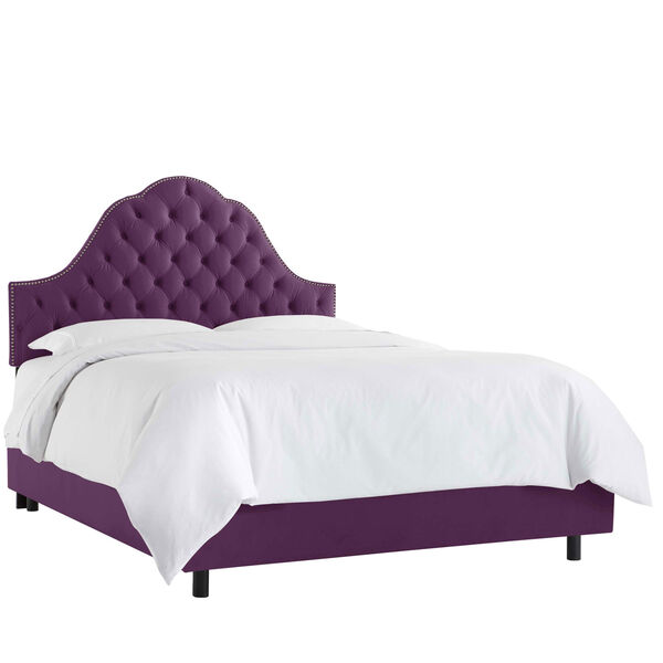 Queen Velvet Aubergine 62-Inch Nail Button Tufted Arch Bed, image 1