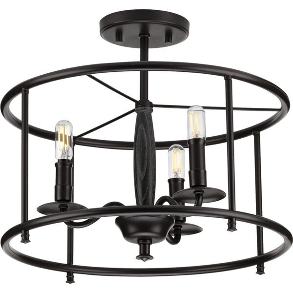 Durrell Matte Black 16-Inch Three-Light Semi-Flush Mount with Open Cage Frame, image 1