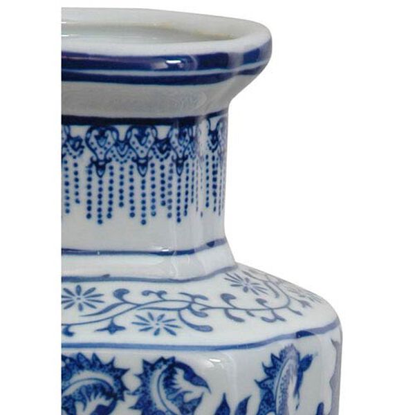 12 Inch Porcelain Vase Blue and White Floral, Width - 6 Inches, image 2