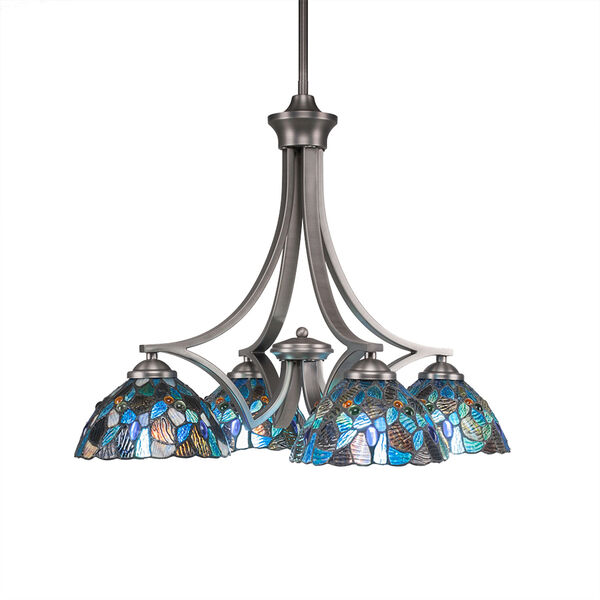Zilo Graphite Four-Light Chandelier with Blue Mosaic Tiffany Glass, image 1