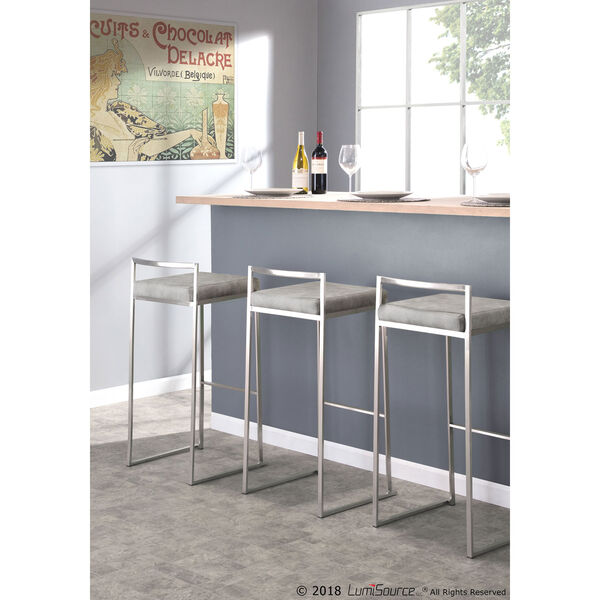 Fuji Stainless Steel and Light Gray 34-Inch Bar Stool, Set of 2, image 4