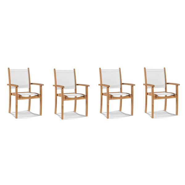 Pearl Natural Teak Outdoor Stacking Dining Armchair with White Cushion, Set of 4, image 1