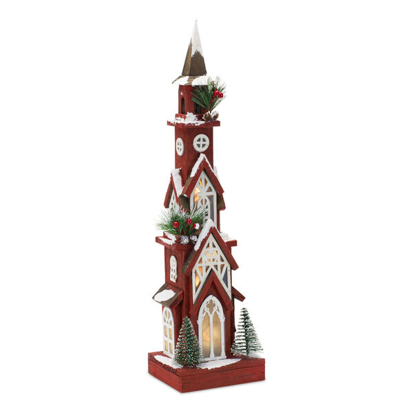 Red Wooden Church Steeple Holiday Tabletop Decor, image 1