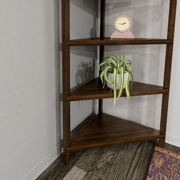 Walnut 5-Tier Corner Wooden Bookcase, image 3