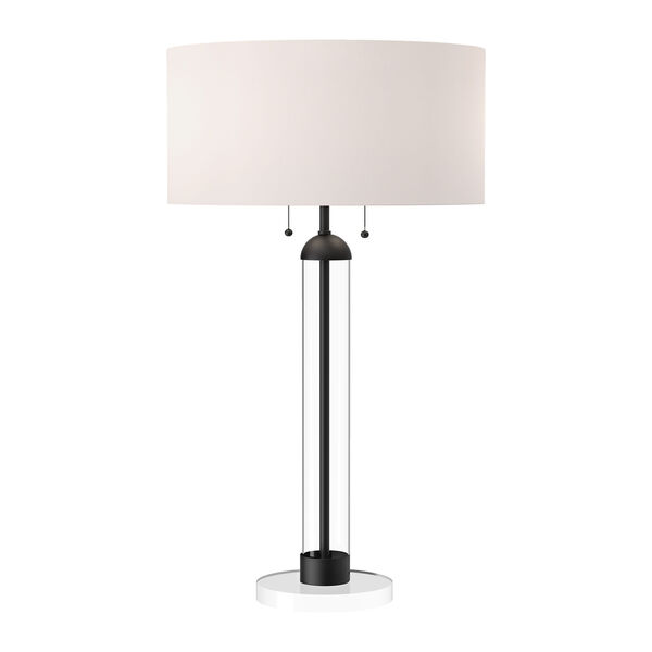 Sasha Matte Black and White Two-Light Table Lamp with Linen Shade, image 1
