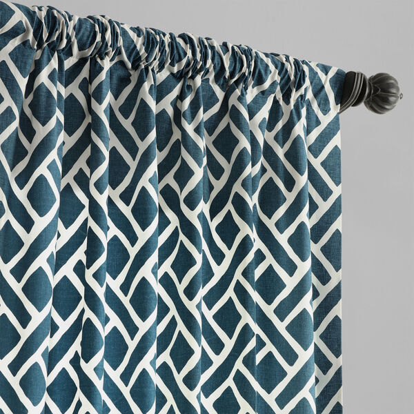 Navy Blue Printed Cotton Twill Single Panel Curtain 50 x 96, image 3