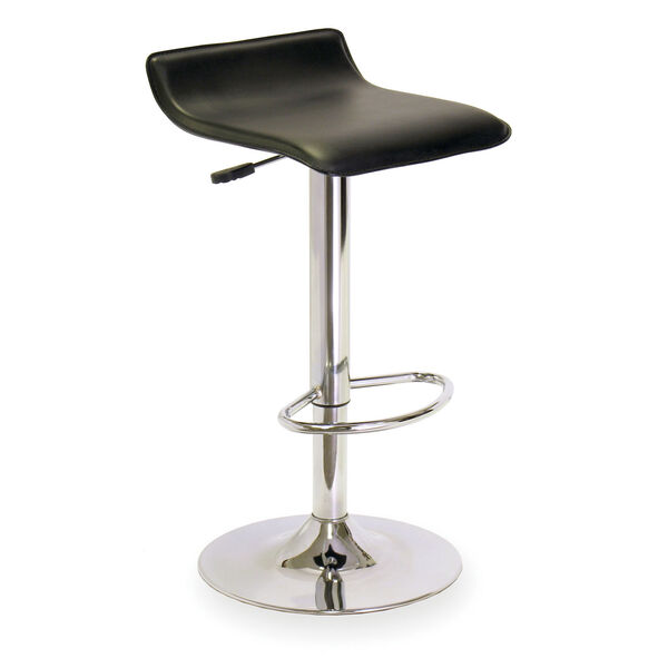 Single Airlift Swivel Stool with Black Faux Leather Seat, image 1