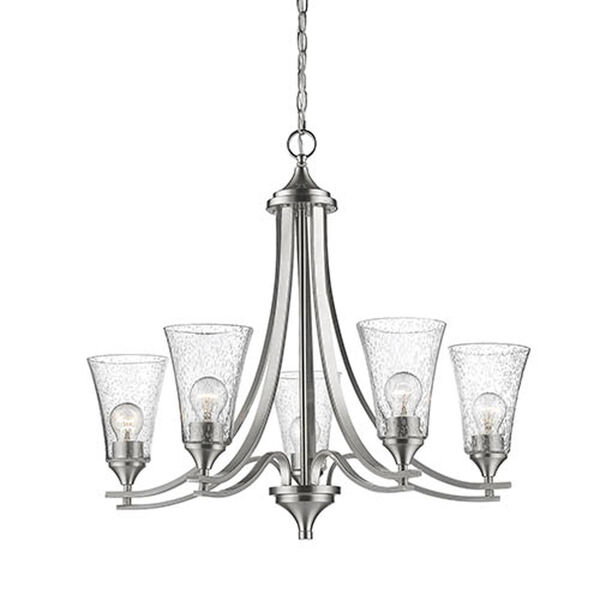 Whittier Satin Nickel Five-Light Chandelier with Seeded Glass, image 1