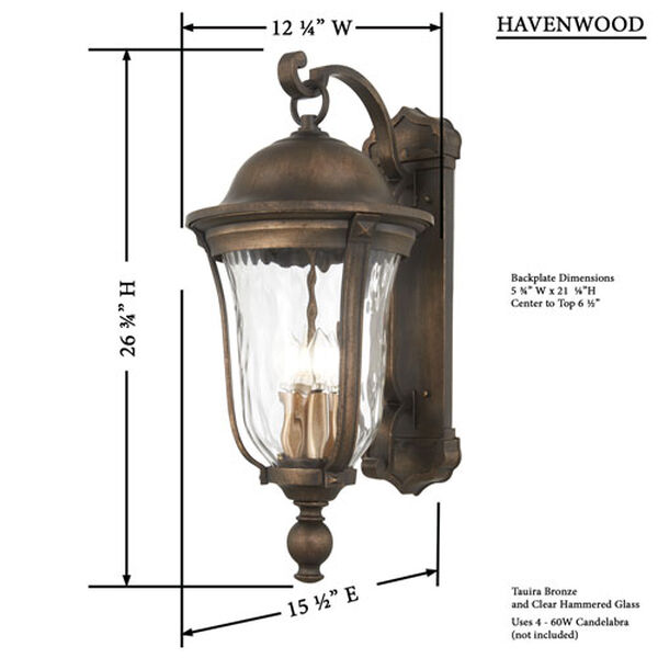 Havenwood Tavira Bronze and Alder Silver Four-Light Outdoor Wall Mount, image 2