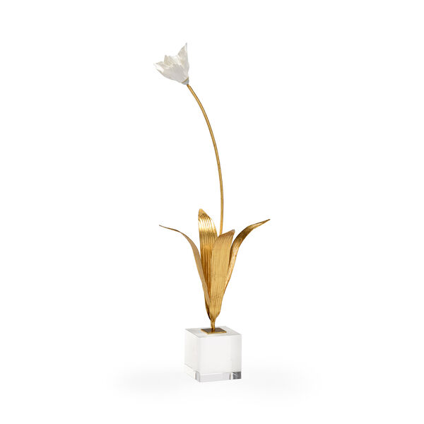 Gold and White Large Tulip on Stand, image 1