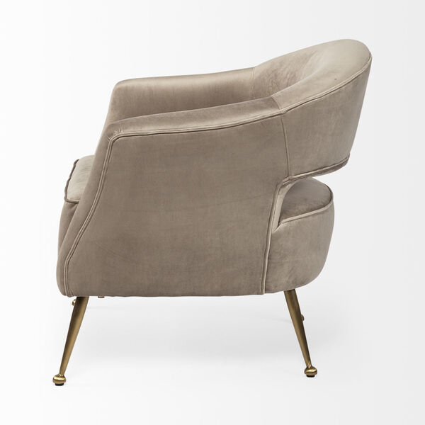 Giles Taupe and Brass Velvet Wrapped Arm Chair, image 4