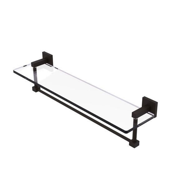 Montero Oil Rubbed Bronze 22-Inch Glass Vanity Shelf with Integrated Towel Bar, image 1