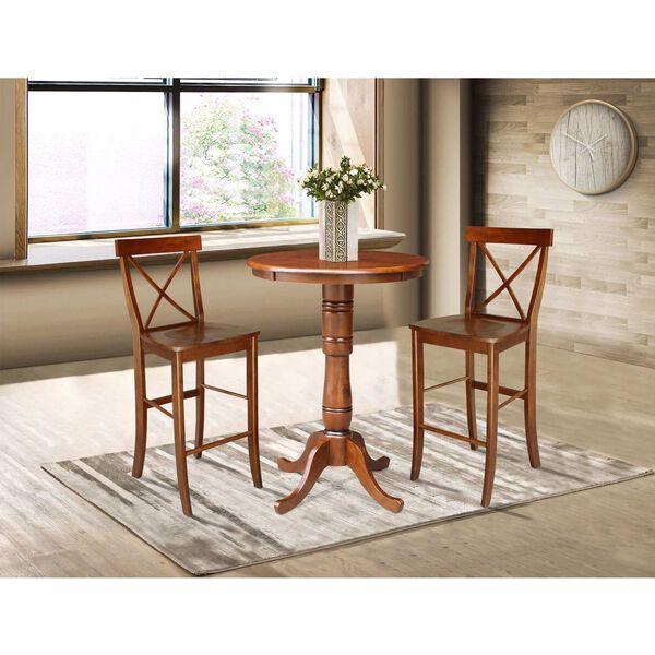 Espresso 30-Inch Round Pedestal Bar Height Table with Stools, 3-Piece, image 2