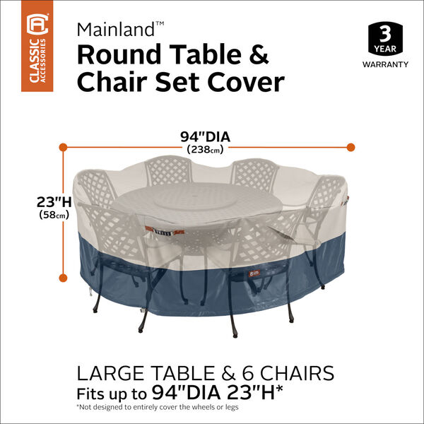 Aspen Fog and Navy Round Patio Table and Chair Set Cover, image 4
