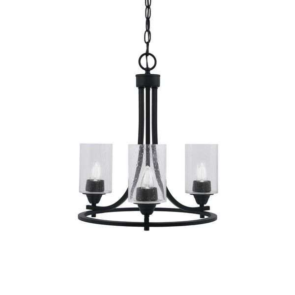 Paramount Matte Black Three-Light Uplight Chandelier with Four-Inch Clear Bubble Glass, image 1