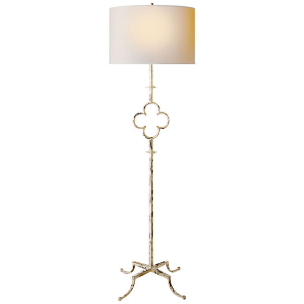 Quatrefoil Floor Lamp in Belgian White with Linen Shade by Suzanne Kasler, image 1