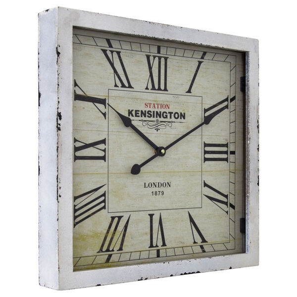 White 16-Inch Wall Clock with Distressed Wooden Frame, image 2
