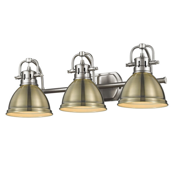 Duncan PW Pewter 25-Inch Three-Light Bath Vanity with Aged Brass Shade, image 1