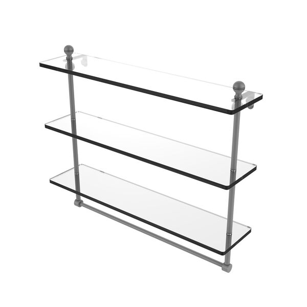 Mambo Matte Gray 22-Inch Triple Tiered Glass Shelf with Integrated Towel Bar, image 1