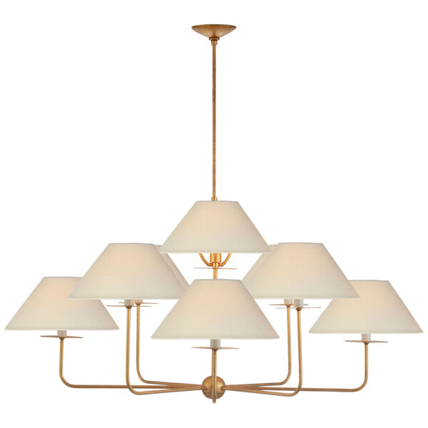 Kelley Large Chandelier in Gilded Iron with Linen Shades by Niermann Weeks, image 1