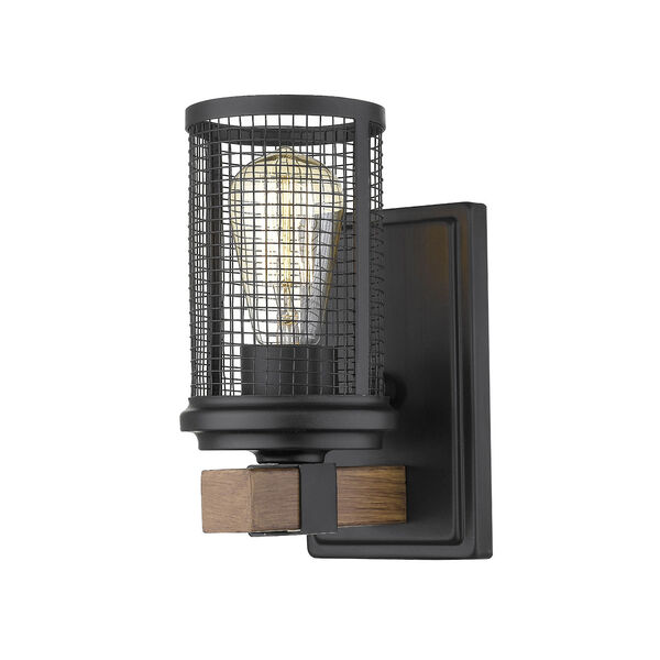 Mesa Matte Black and Wood Grain One-Light Wall Sconce, image 1