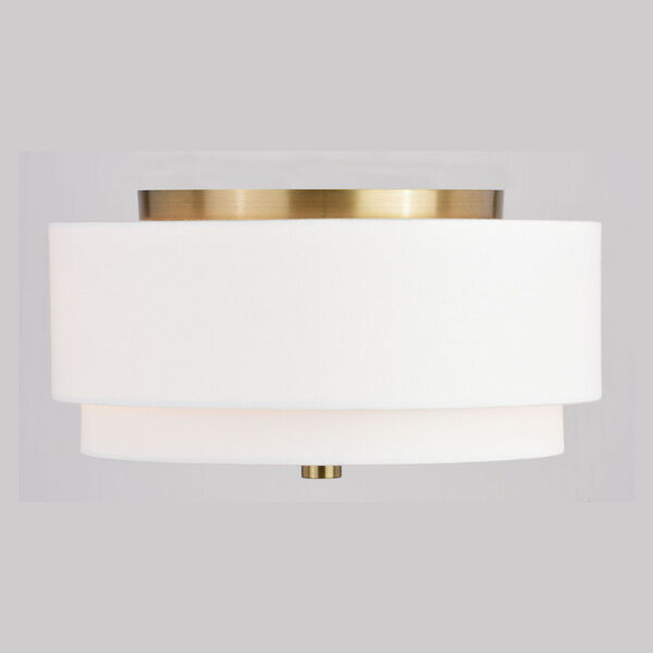 Burnaby Matte Brass 13-Inch Two-Light Flush Mount with White Fabric Drum Shade, image 4
