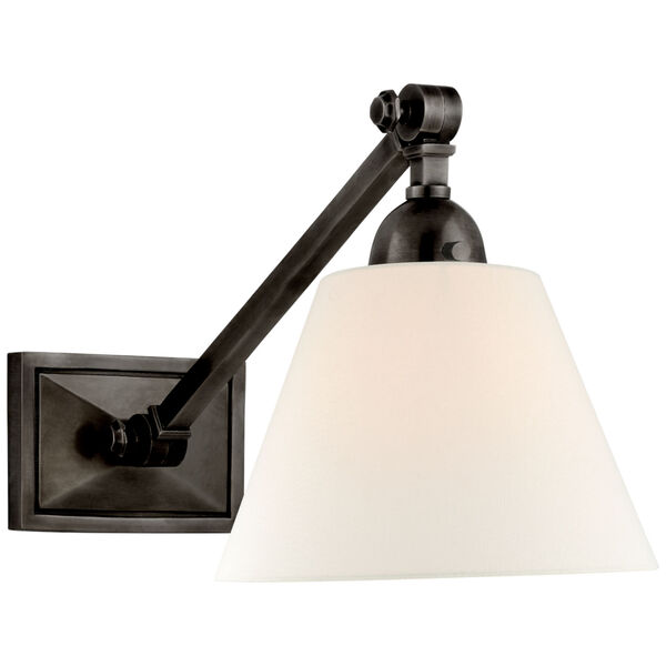 Jane Double Library Wall Light in Gun Metal with Linen Shade by Alexa Hampton, image 1