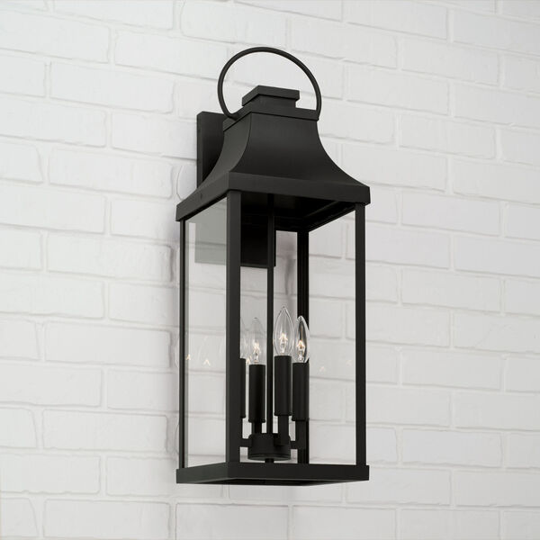 Bradford Black Outdoor Four-Light Extra Wall Lantern with Clear Glass, image 4
