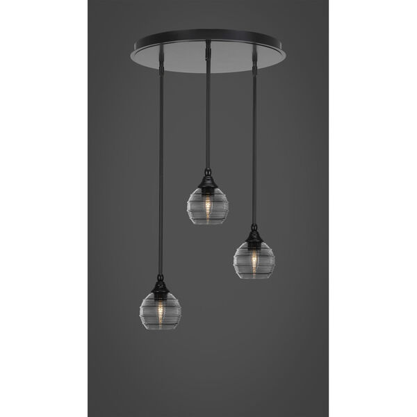 Empire Matte Black Three-Light Cluster Pendalier with Six-Inch Clear Ribbed Glass, image 2