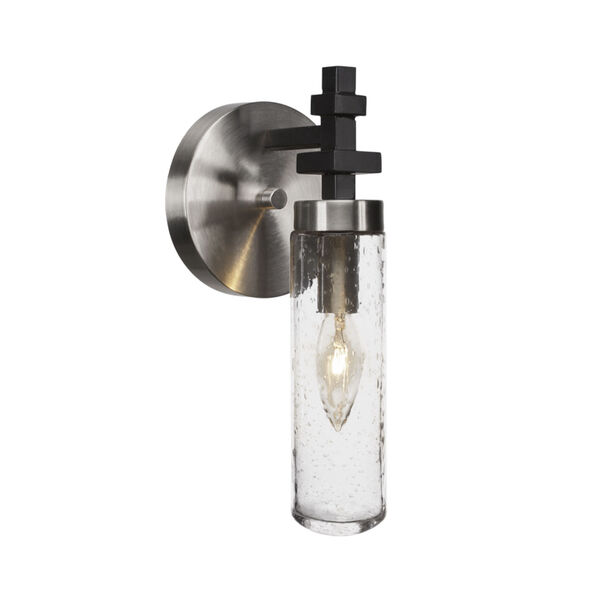 Salinda Matte Black and Brushed Nickel One-Light Wall Sconce with Clear Bubble Glass, image 1