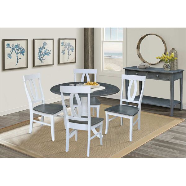 White and Heather Gray 42-Inch Dual Drop Leaf Dining Table with Four Splat Back Chairs, Five-Piece, image 2