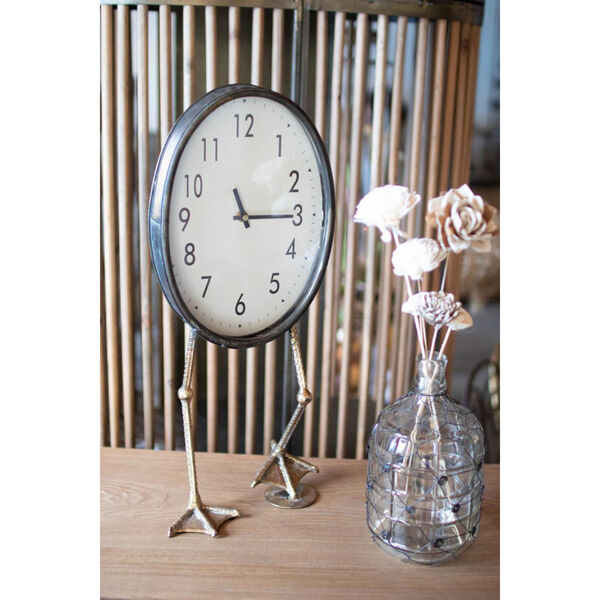 Antique Brass Table Clock with Duck Feet, image 1